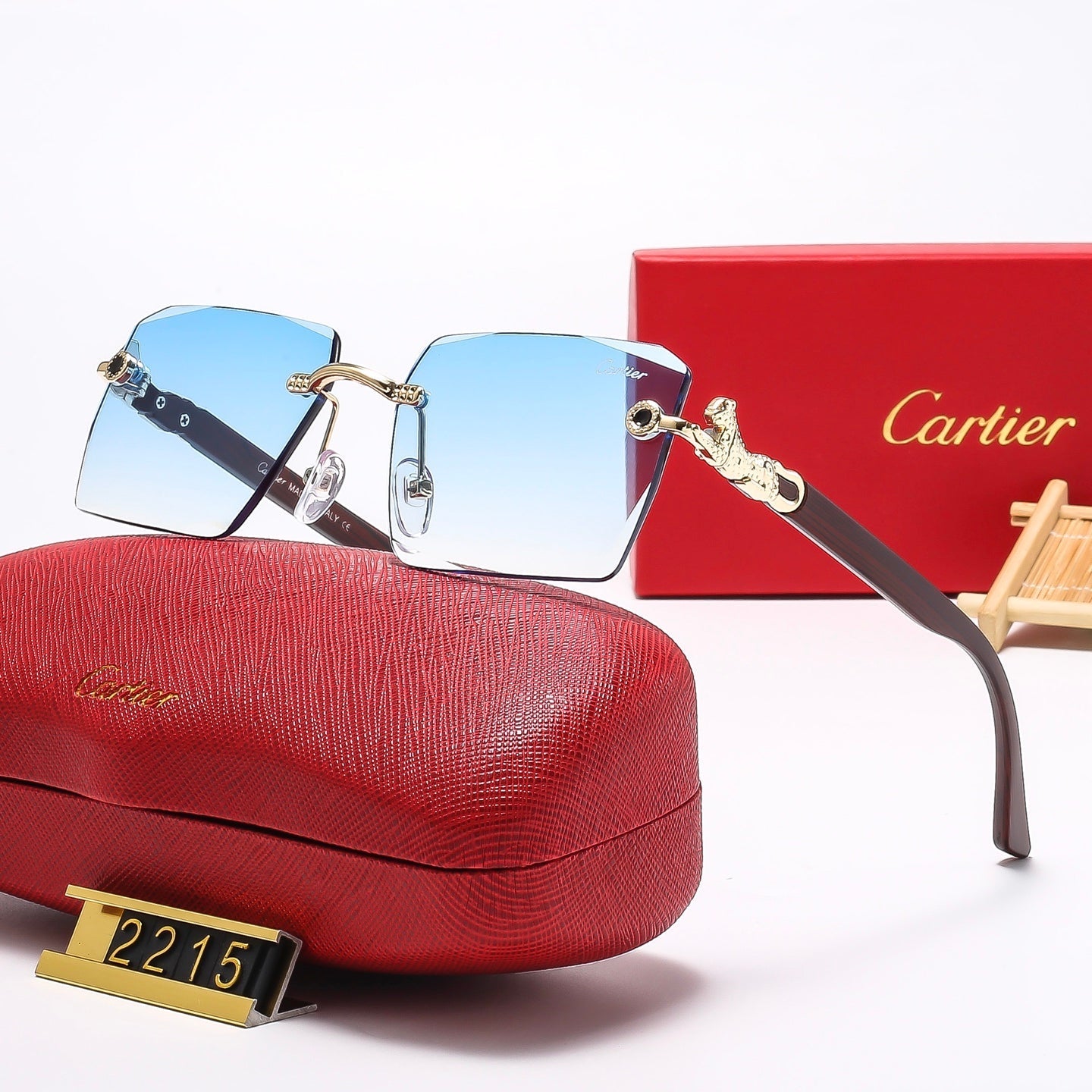 Square frameless leopard head Sunglasses 2215