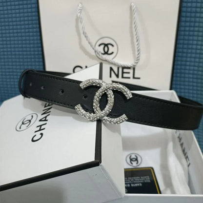 2 Colors   Double C Diamond Black Leather Belt