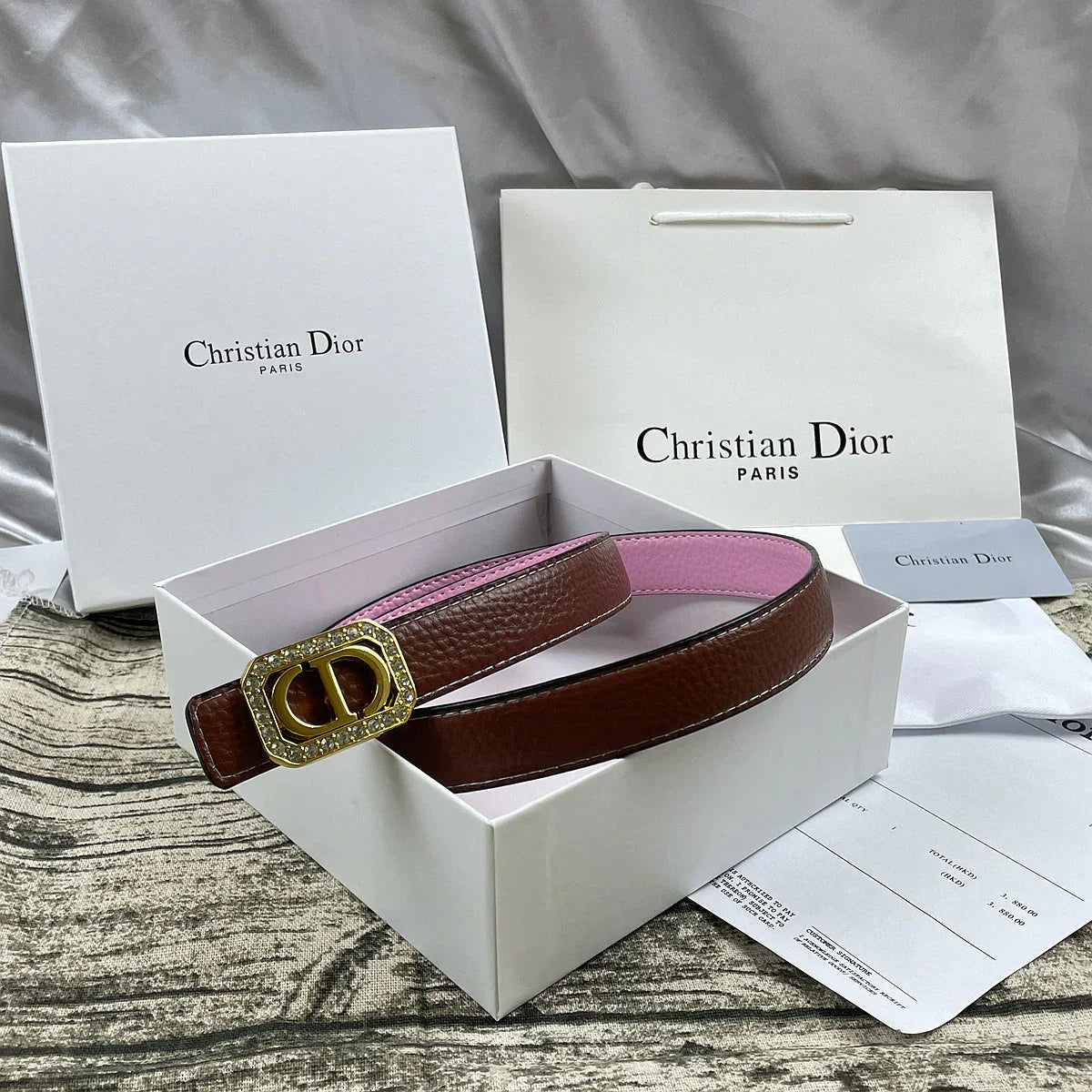 6 Colors   rhinestone CD lychee pattern double-sided belt