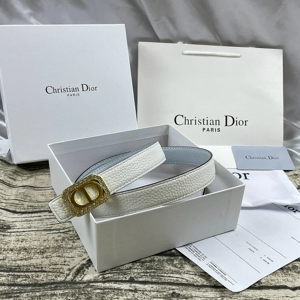 6 Colors   rhinestone CD lychee pattern double-sided belt