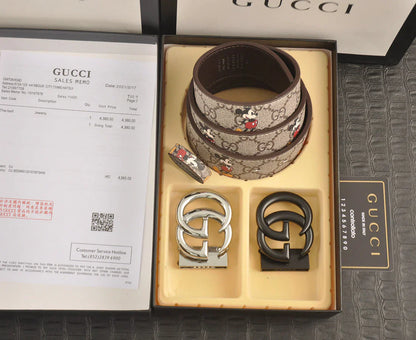 3-color double G Mickey Mouse print belt
