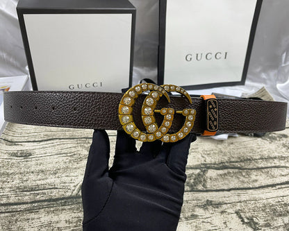 4 Colors  double-G rhinestone double-sided lychee pattern belt