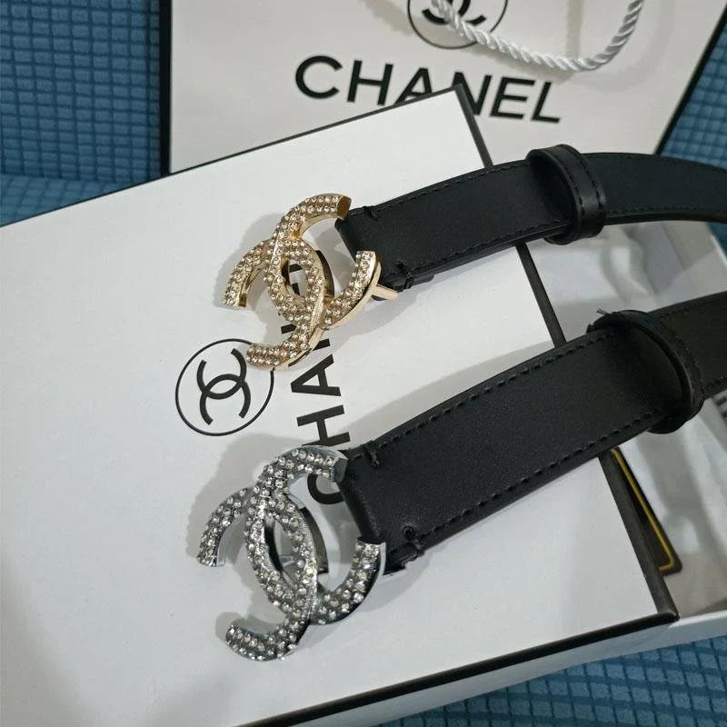 2 Colors   Double C Diamond Black Leather Belt
