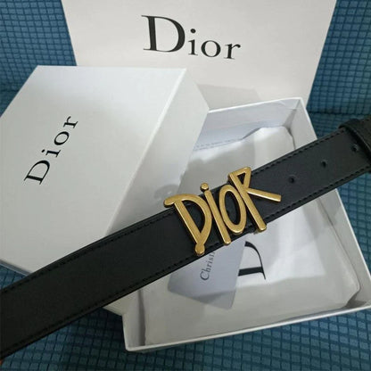 Four Character Black Leather Belt