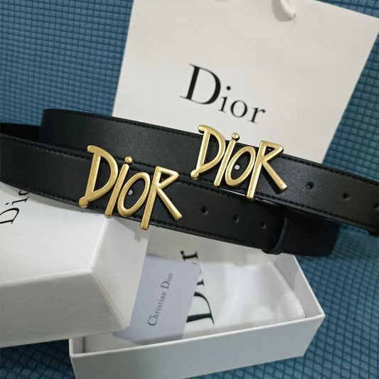 Four Character Black Leather Belt