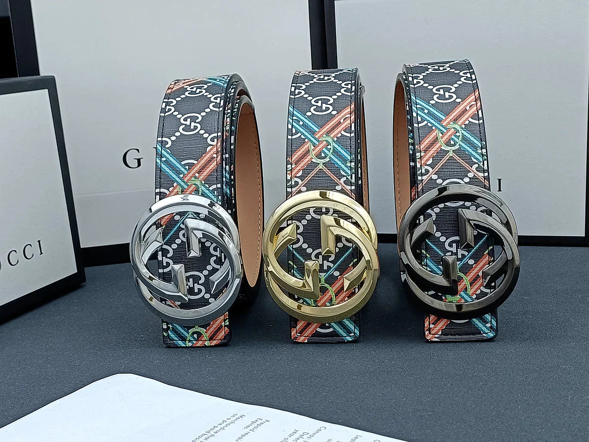 3 Colors double G stripe calico belt