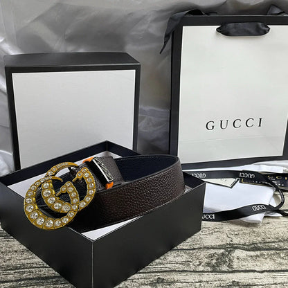 4 Colors  double-G rhinestone double-sided lychee pattern belt