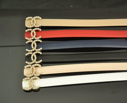 6 color double C pearl rhinestone belt