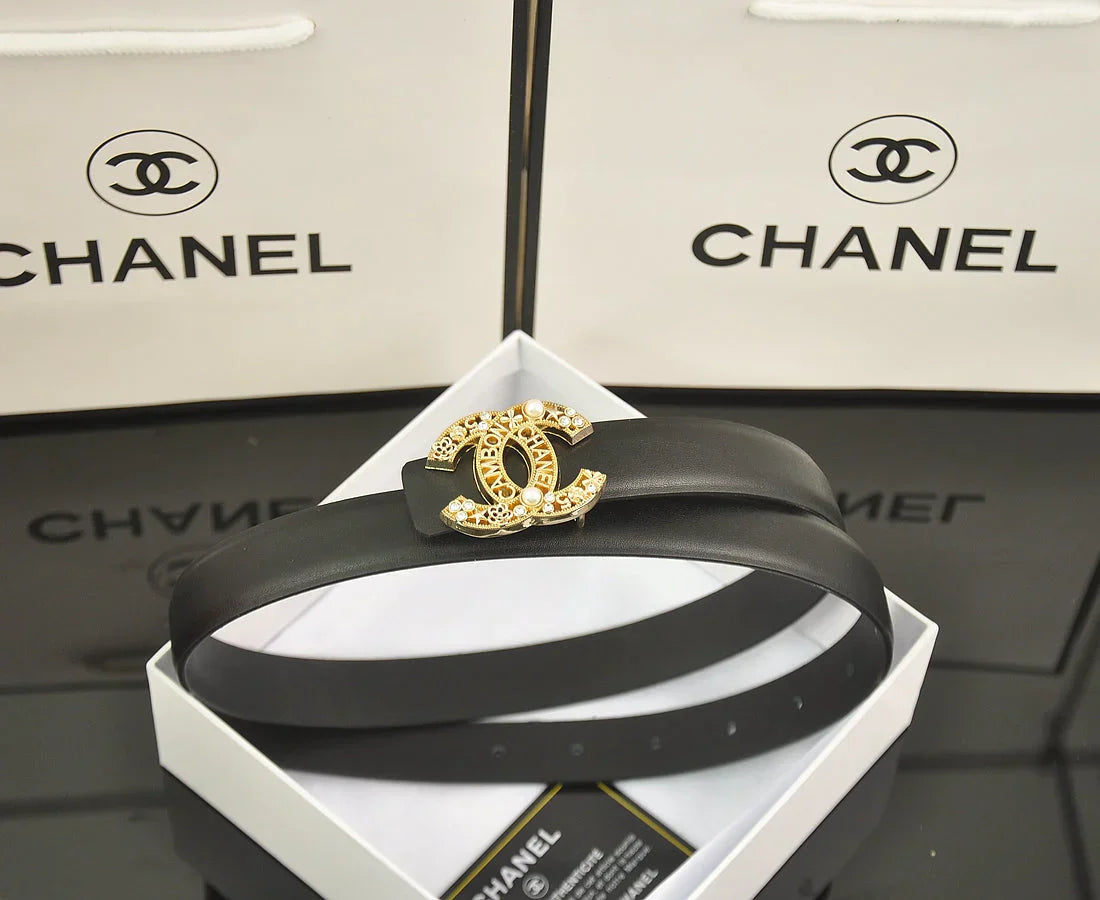 6-color   double C hollow-out LOGO pearl belt