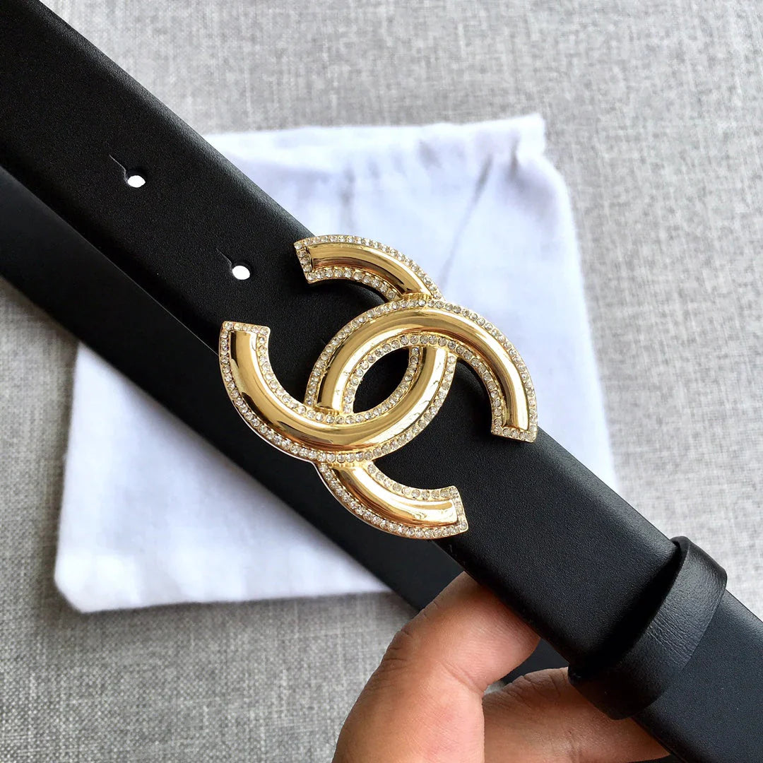 Calfskin metal letter buckle belt 3.0cm