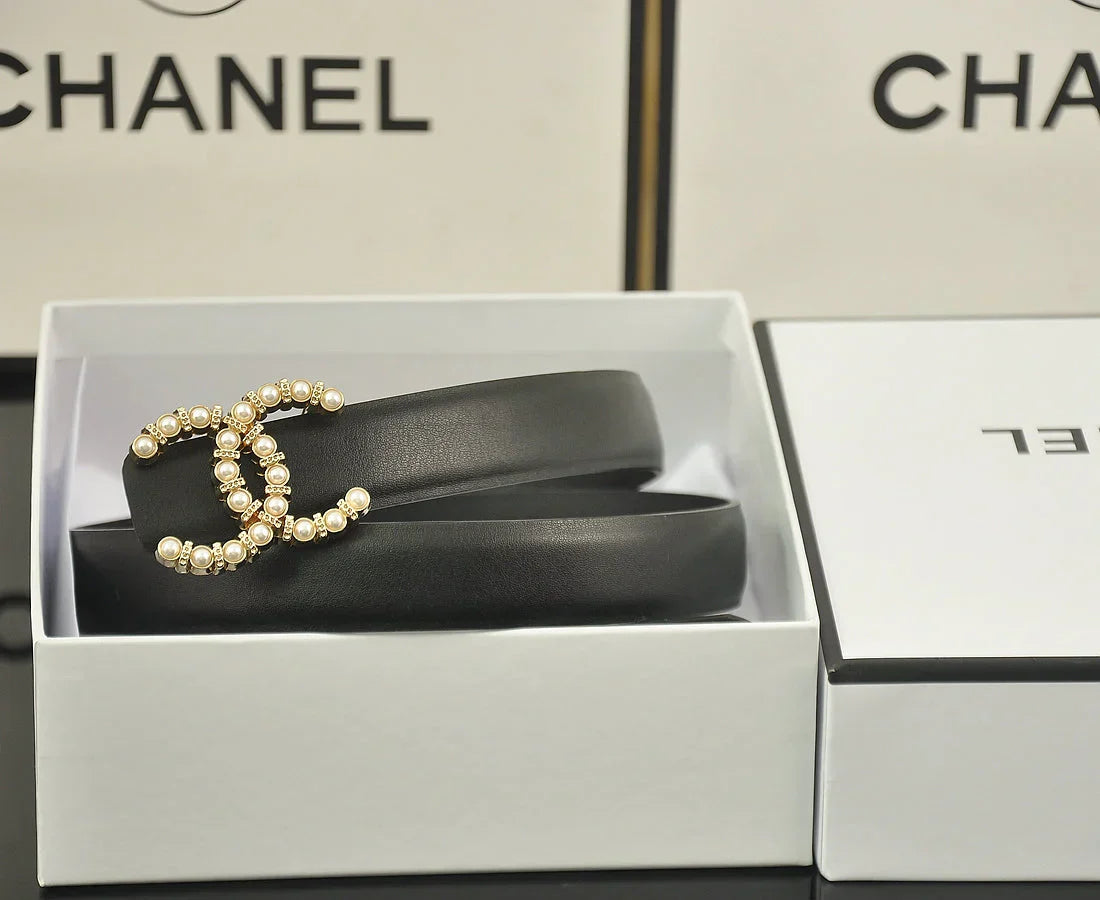 6 color double C pearl rhinestone belt