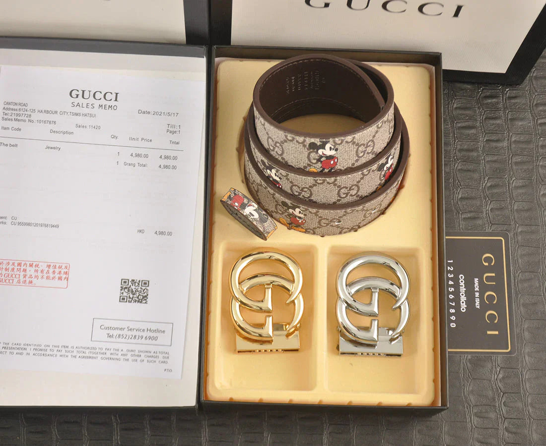 3-color double G Mickey Mouse print belt