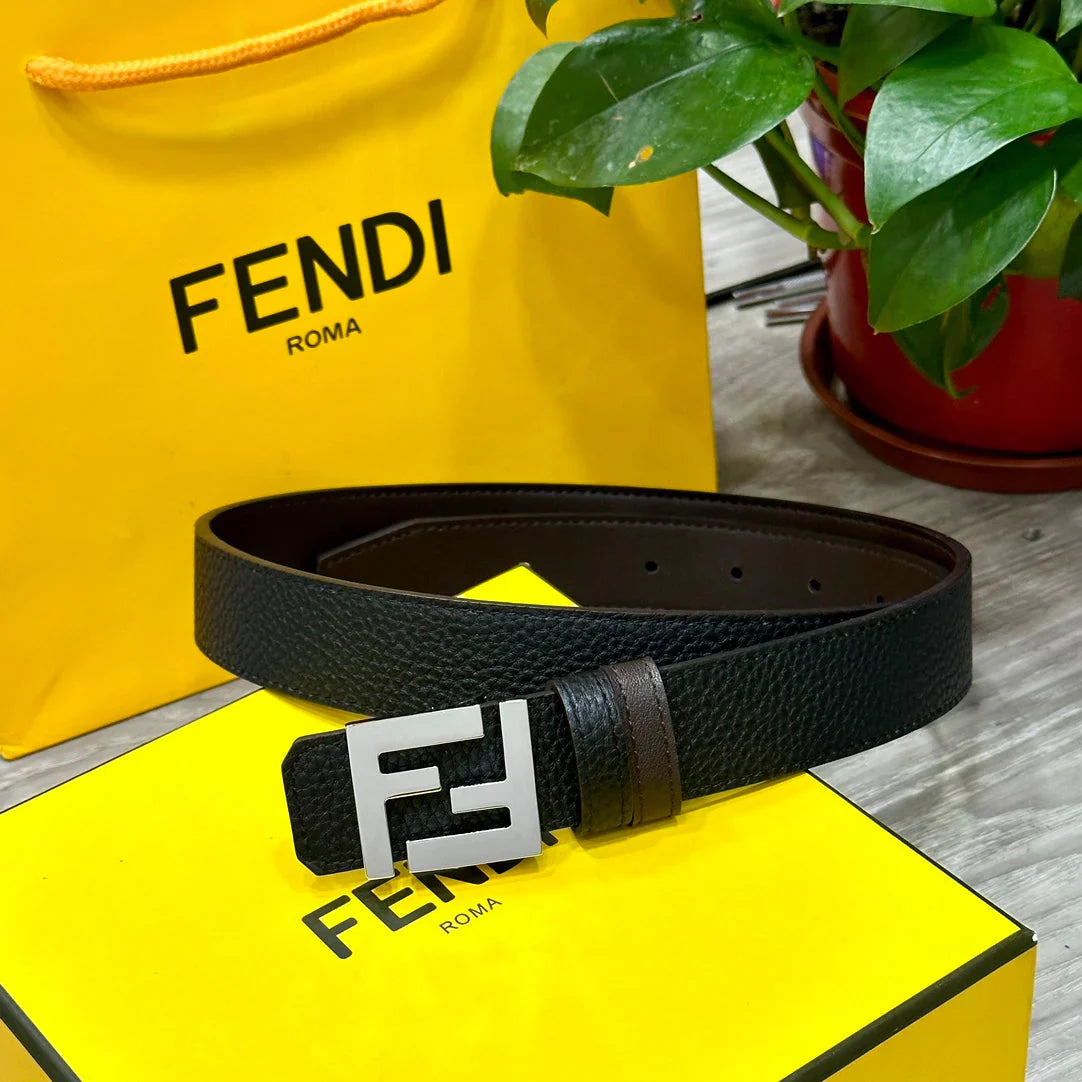 Double-sided top layer cowhide belt with classic FF pure copper buckle, width 3.0CM