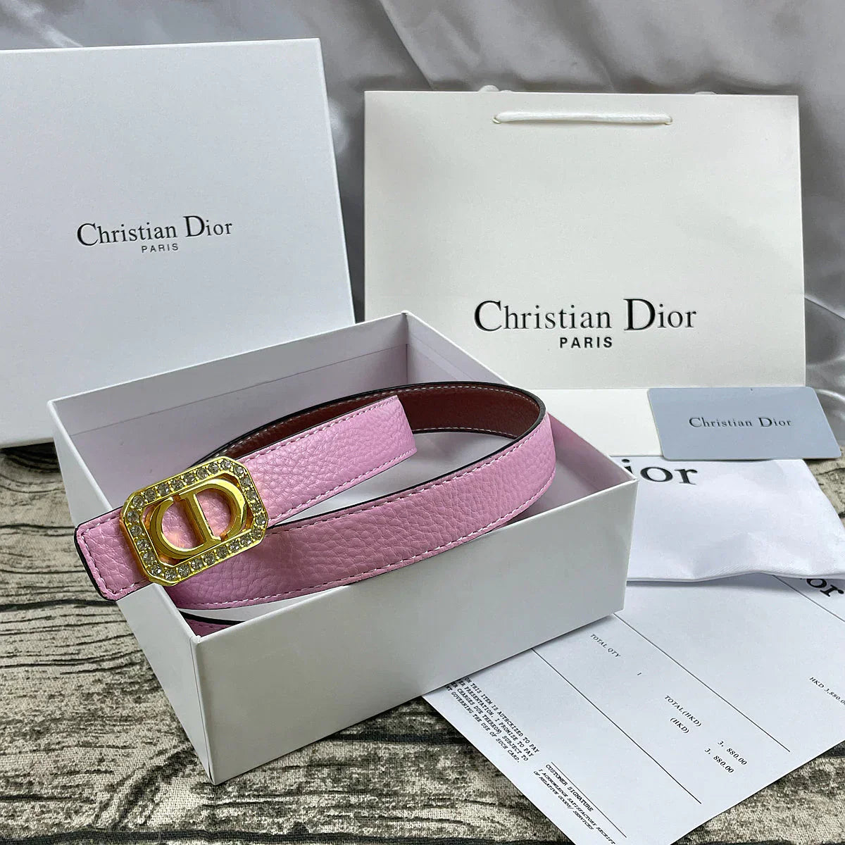 6 Colors   rhinestone CD lychee pattern double-sided belt