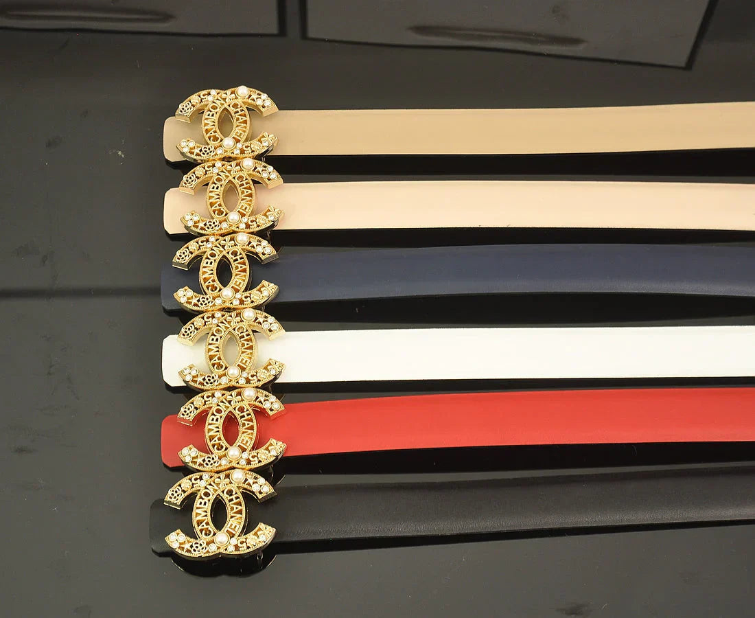 6-color   double C hollow-out LOGO pearl belt