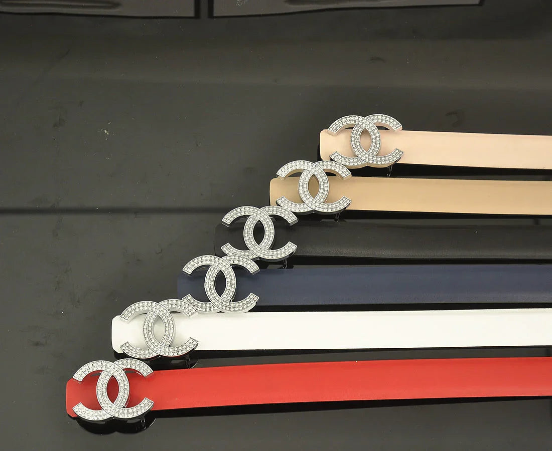 6 color double C pearl rhinestone belt