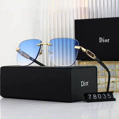 Polygonal rimless cut-edge sunglasses
