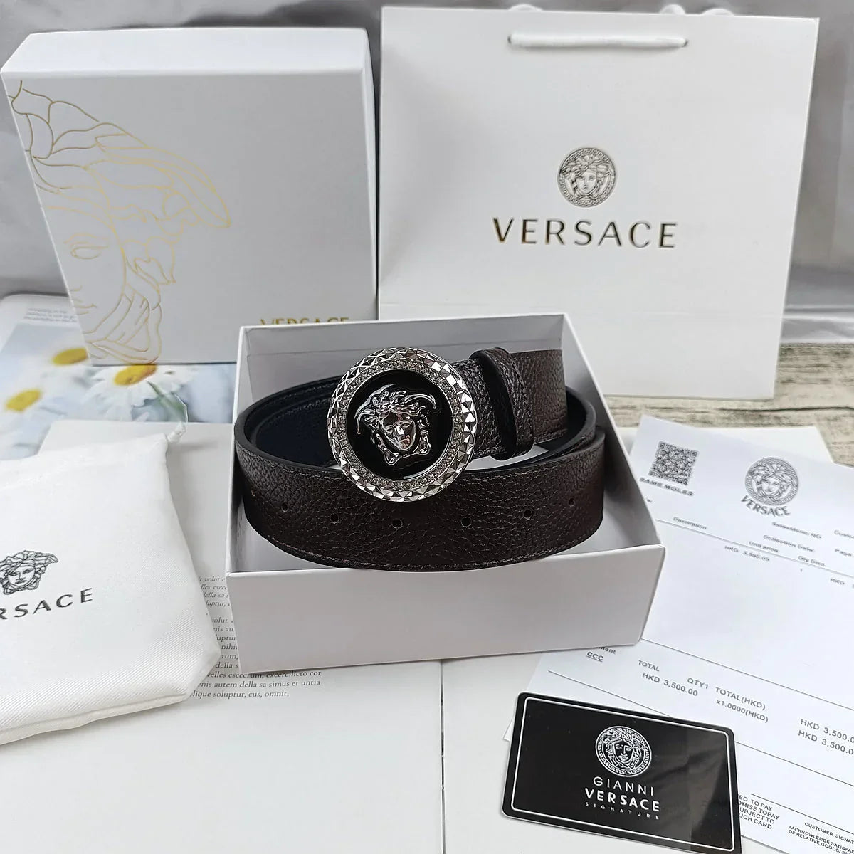 4 Colors   lion head double-sided lychee pattern belt