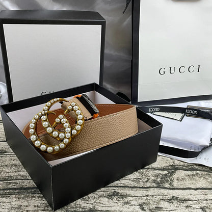 4 Colors  Double G Pearl Litchi Pattern Double Sided Belt