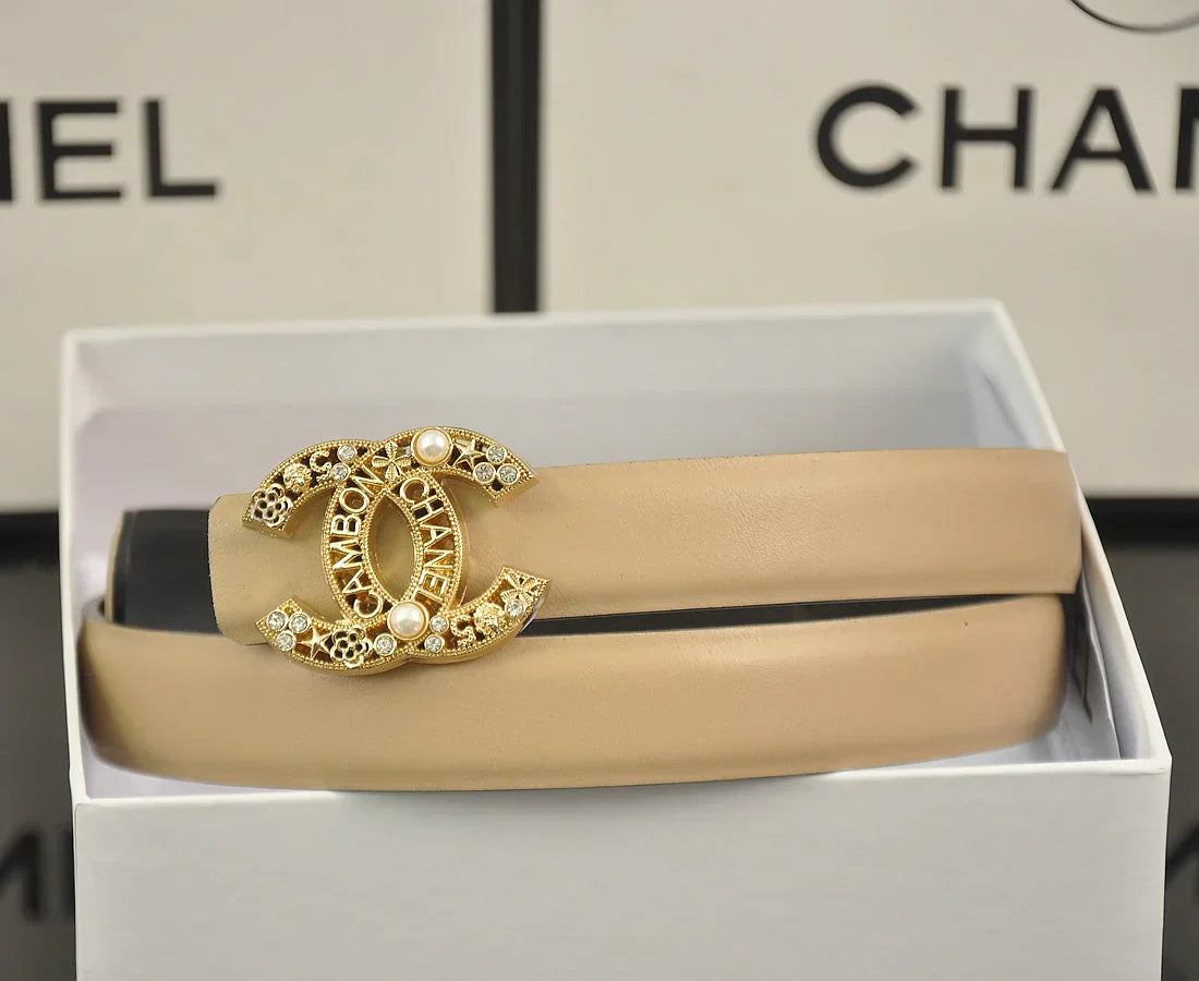 6-color   double C hollow-out LOGO pearl belt