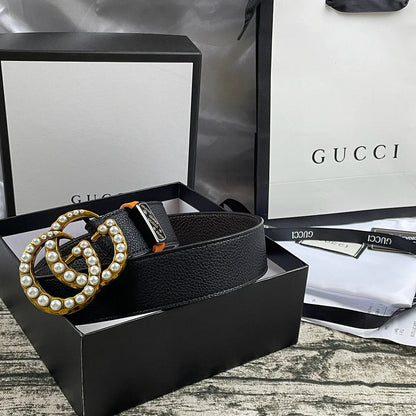 4 Colors  Double G Pearl Litchi Pattern Double Sided Belt