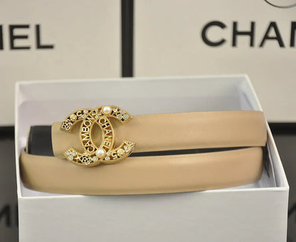 6-color   double C hollow-out LOGO pearl belt