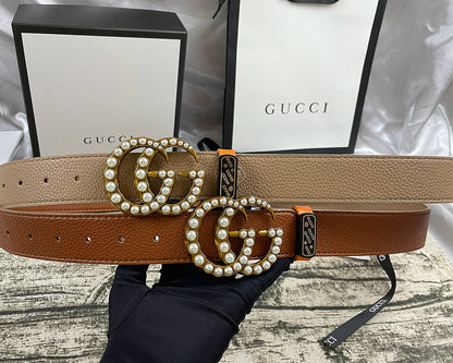 4 Colors  Double G Pearl Litchi Pattern Double Sided Belt