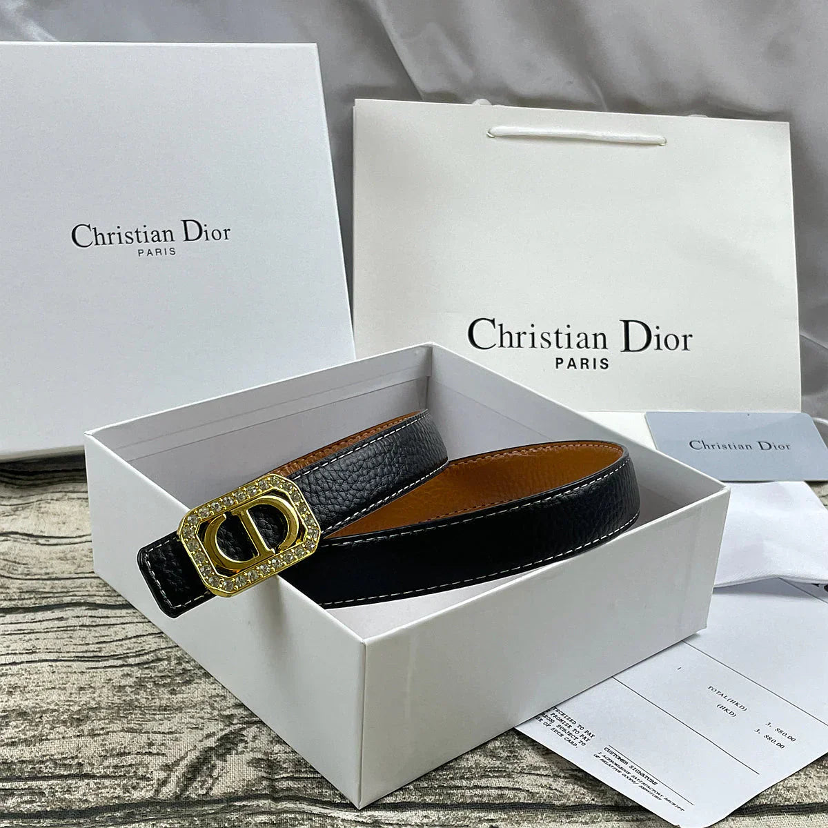 6 Colors   rhinestone CD lychee pattern double-sided belt