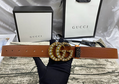 4 Colors  double-G rhinestone double-sided lychee pattern belt