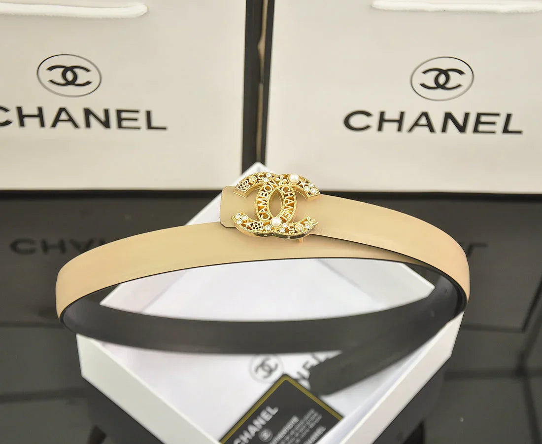 6-color   double C hollow-out LOGO pearl belt