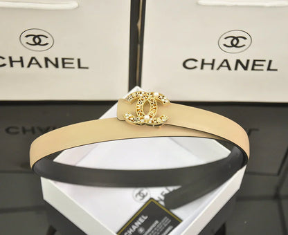 6-color   double C hollow-out LOGO pearl belt