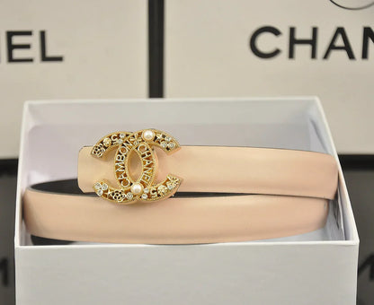 6-color   double C hollow-out LOGO pearl belt