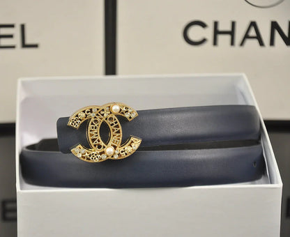 6-color   double C hollow-out LOGO pearl belt