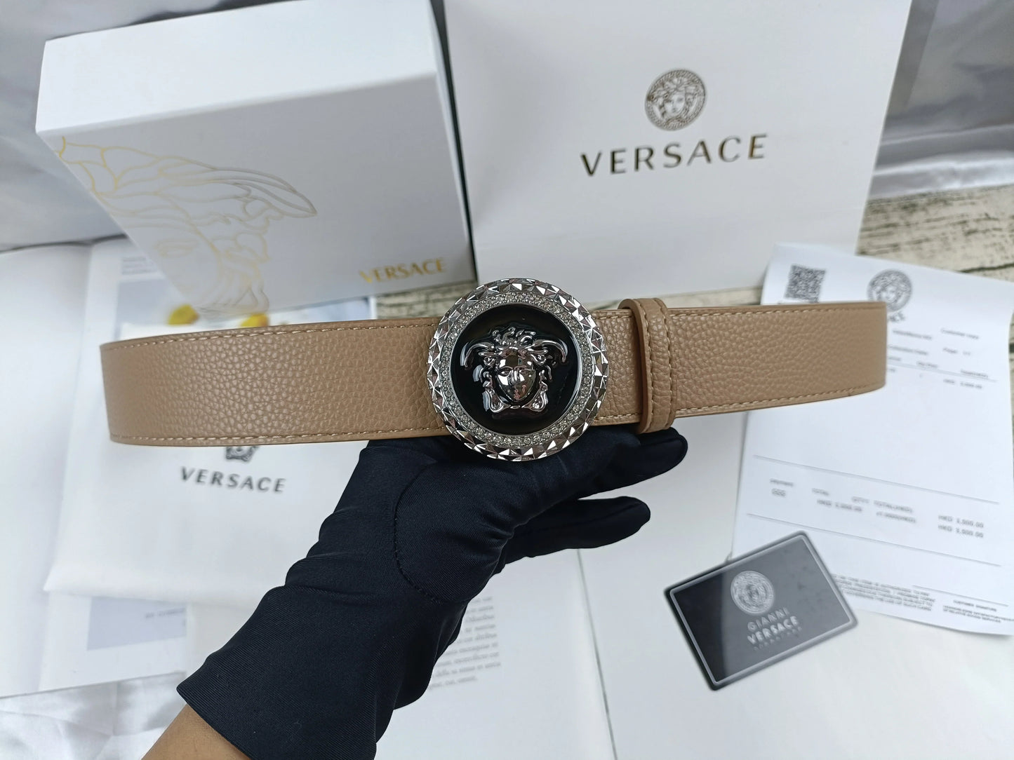 4 Colors   lion head double-sided lychee pattern belt