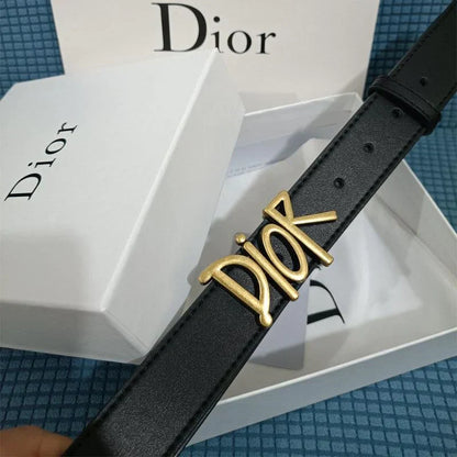 Four Character Black Leather Belt