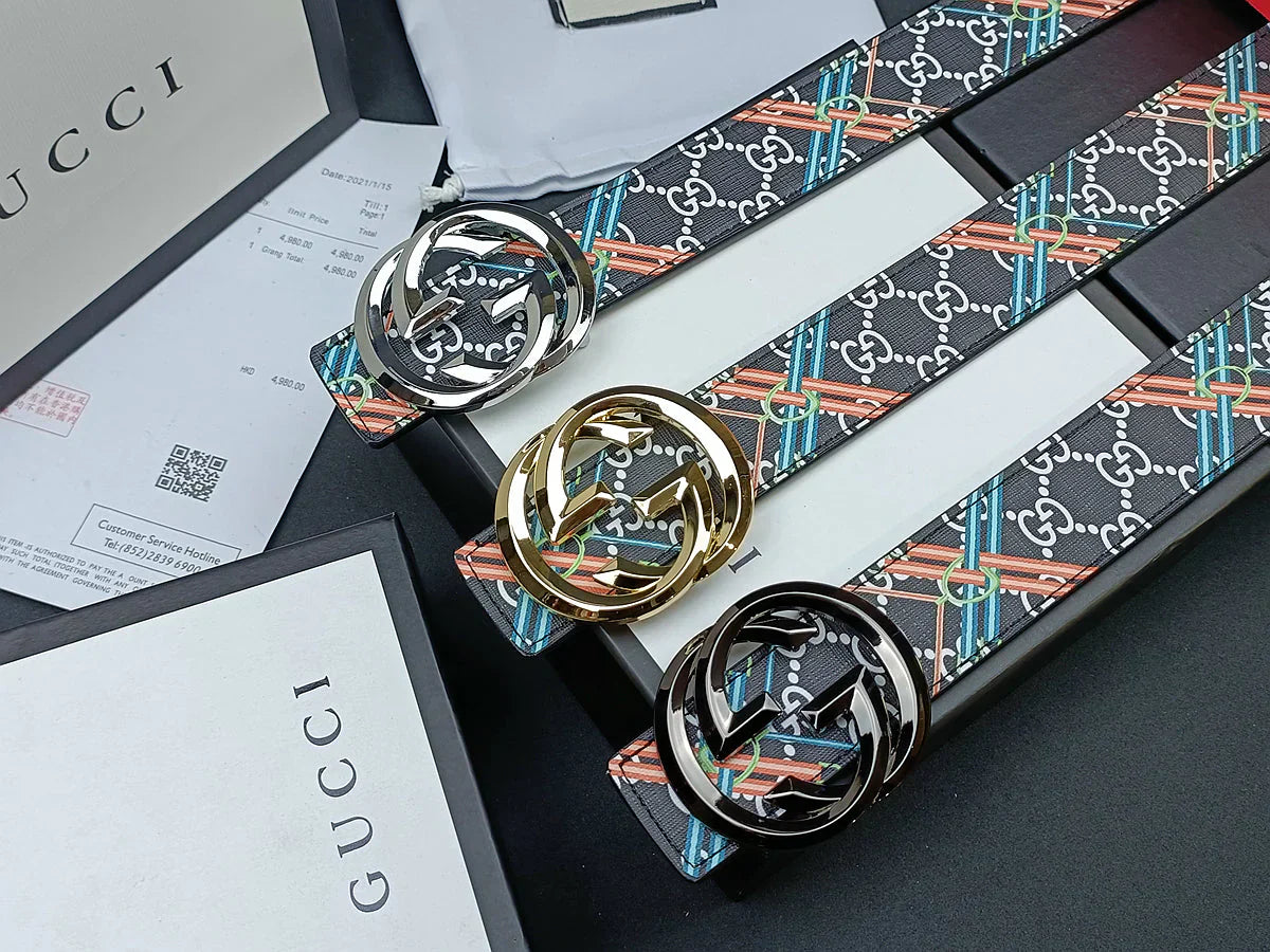 3 Colors double G stripe calico belt