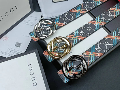 3 Colors double G stripe calico belt