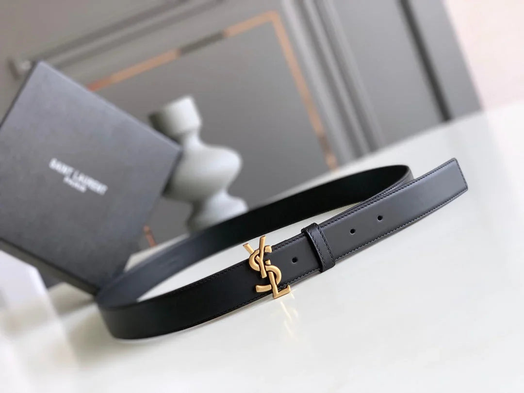 Italian imported plain calfskin vintage gold buckle belt 3.0cm