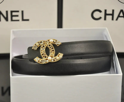 6-color   double C hollow-out LOGO pearl belt