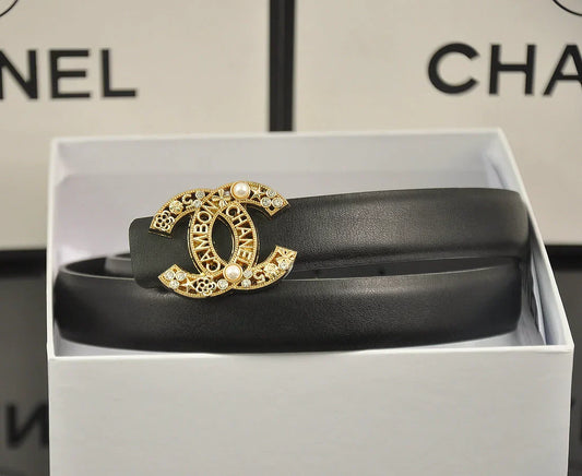 6-color   double C hollow-out LOGO pearl belt