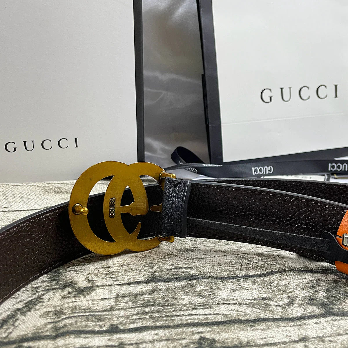 4 Colors  Double G Pearl Litchi Pattern Double Sided Belt