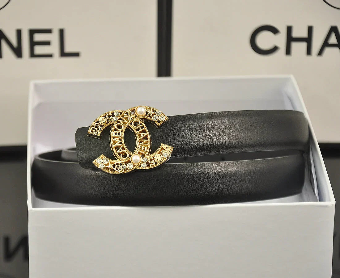 6-color   double C hollow-out LOGO pearl belt