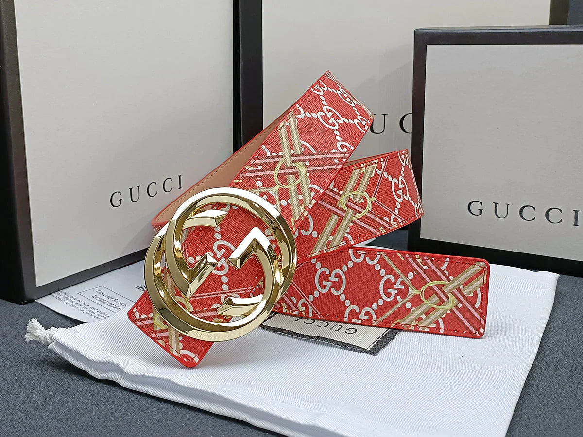 3 Colors double G stripe calico belt Gender: general